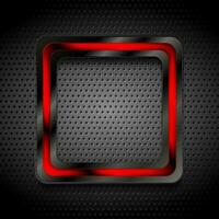 Black and red glossy hi-tech geometric square on perforated background vector