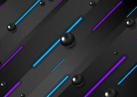 Retro tech background with laser neon lines and black beads vector