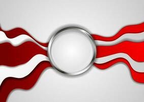 Red grey corporate waves and metallic circle background vector