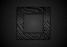 Black abstract wavy texture tech square frame background vector