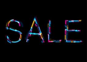 Abstract glowing neon sale lettering with glitch effect vector