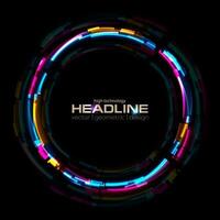 Abstract tech glowing neon circle background with glitch effect vector