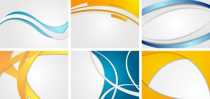 Set of abstract blue and orange wavy backgrounds