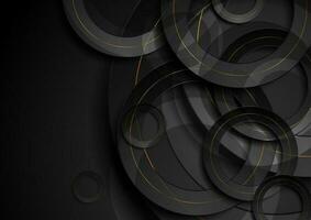 Dark geometric abstract background with golden and black circles vector