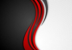 Abstract red black grey wavy tech background vector