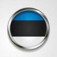 Abstract badge button with metallic frame. Estonian flag vector