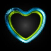 verde y azul lustroso corazón en negro antecedentes vector