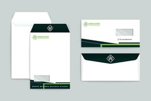 green  and black color envelope design vector