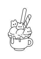 Cute Mug and Marshmallow. Vector Line Art Illustration on an isolated cut out background.