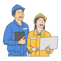 Illustration of smiling ambitious working woman and man vector