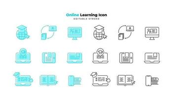 Set of online learning Icons. Simple line art and editable stroke icons pack. vector