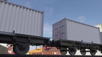 White shipping cargo containers for logistics and transportation. Cargo train with blank white containers. 3d illustration photo