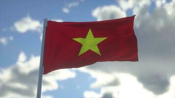 bandera de vietnam ondeando al viento contra el hermoso cielo azul. ilustración 3d foto