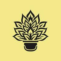 black icon plant on yellow background vector