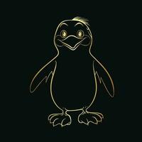 gold penguin line on black background vector