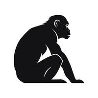 A silhouette monkey sitting on the ground with its legs crossed vector