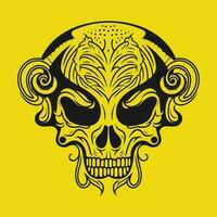 Cute, simple and realistic human skull - a tattoo on a yelllow background vector