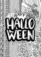 Happy Halloween, Halloween Coloring page, Halloween Quotes typography Coloring page design. vector