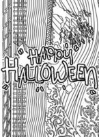 Happy Halloween, Halloween Coloring page, Halloween Quotes typography Coloring page design. vector