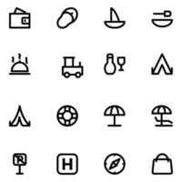 Travel and Camping Fun Bold Line Icons vector
