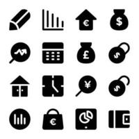 Collection of Financial Security and Insurance Glyph Icons vector