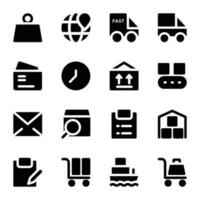Set of Shipment and Logistics Glyph Icons vector