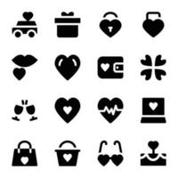 Set of Valentine Accessories Bold Glyph Icons vector