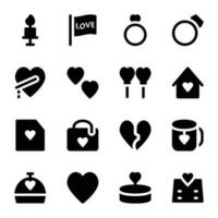 Set of Happy Valentine Day Bold Glyph Icons vector