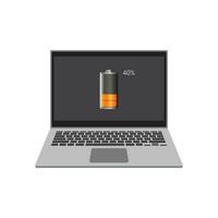 Laptop computer with low battery icon on screen, flat vector illustration EPS 10.