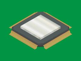 Micro processor. Circuit board isolated on green background. vector illustration.
