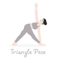 The girl does yoga. Yoga triangle pose. The designation of the yoga pose. Vector flat illustration