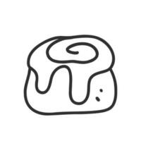 Bun doodle. Cinnabon bun in a linear style. Vector isolated illustration on a white background.