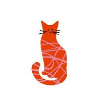 Textured cute cat illustration red color isolated on white vector