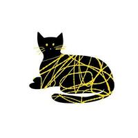 Textured cute cat illustration black and yellow color isolated on white vector