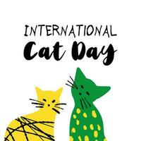 International Cat Day illustration with textured cute cats in yellow green color vector