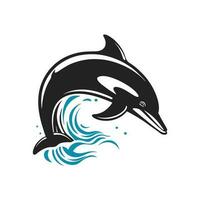 Dolphin jumping above waves logo mascot vector illustration