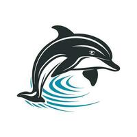 Dolphin jumping above waves logo mascot vector illustration