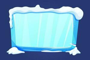 hielo botón, congelado marco con nieve, nivel menú en dibujos animados estilo aislado en blanco antecedentes. vaso brillante panel, juego ui elemento. . vector ilustración