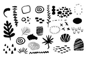 Set african tribal ethnic shapes elements in doodle style isoated on white background. Brush ornaments native sign. Vector illustration