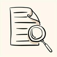 Scrutiny document plan icon in hand drawn style. Review statement vector illustration. Document with magnifier loup business concept. doodle