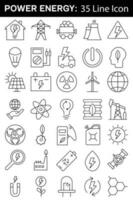 Set of green energy thin line icons. Icons for renewable energy, green technology. Design elements for you projects. vector