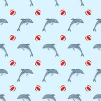 Seamless pattern with dolphins and balls. vector