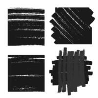 Set of vector square grunge black stickers isolated on white background. A group of labels with uneven rough edges drawn with an ink brush. Vector design elements. Grunge backgrounds