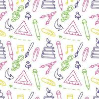 Seamless pattern with doodles on the theme of school. School supplies and creative elements. Vector illustration