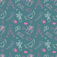 Seamless pattern with  cute love doodles.  Saint Valentine's Day background vector