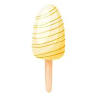 Vector isolated cartoon illustration of vanilla ice cream on a stick decorated with icing.