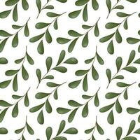 Seamless vector foliage pattern. Background with twigs or stems with green leaves.