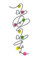 Vertical New Year Lettering 2024 in one continuous solid line with a garland of colored circles. vector