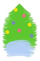 Abstract image of a Christmas tree from brush strokes with a garland of colored circles. Copyspace vector