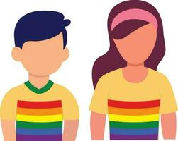 LGBT youth trans kids flat style vector illustration, LGBG boy and girl wearing rainbow color T shirts clip arts stock image